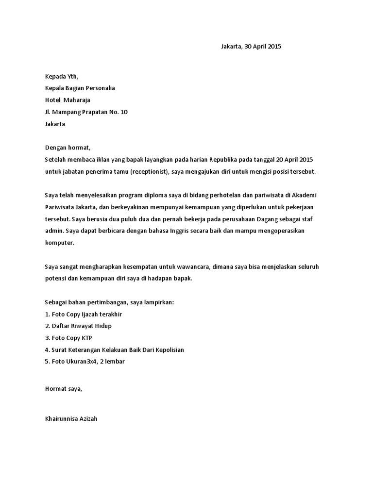 Contoh Surat Lamaran Kerja Untuk Spa Supervisor