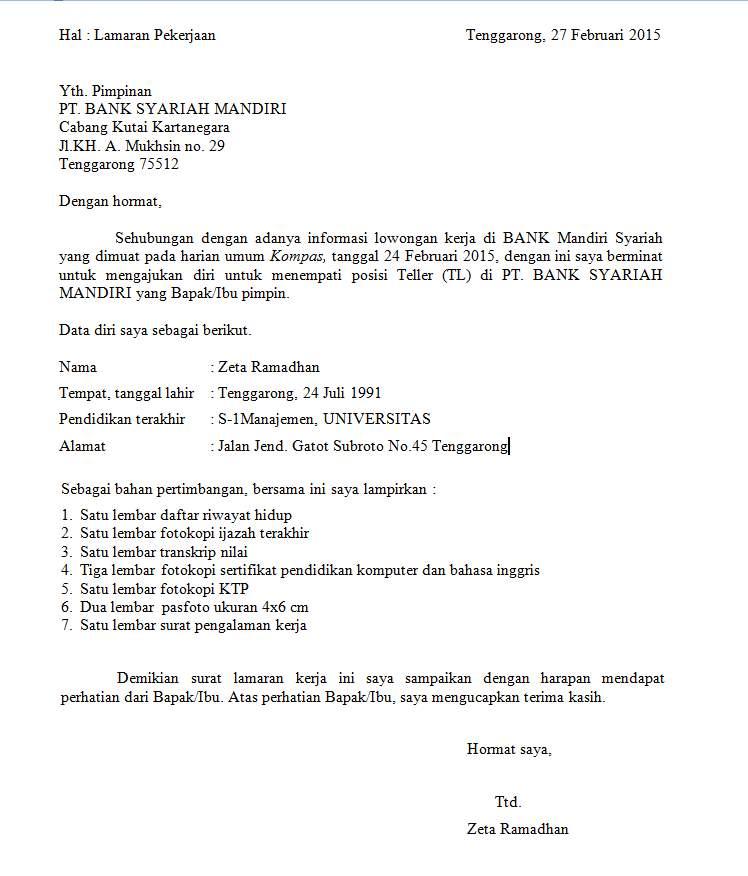 Contoh Surat Lamaran Kerja Untuk Xxi