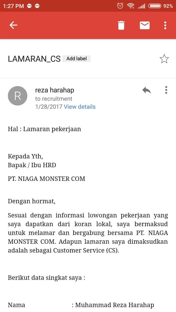Contoh Surat Lamaran Kerja Via Gmail Yang Baik Dan Benar