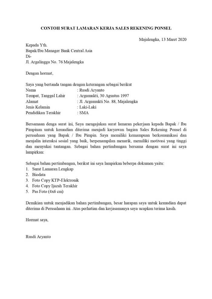Contoh Surat Lamaran Kerja Yang Ada Isi Gaji Karyawan