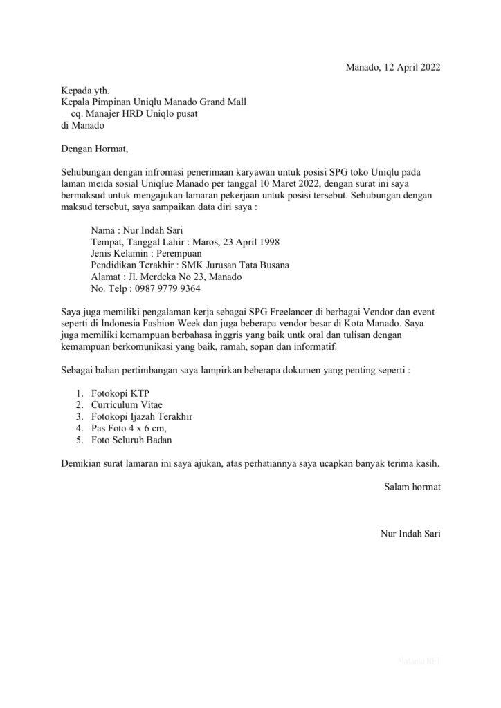 Contoh Surat Lamaran Kerja Yang Baim
