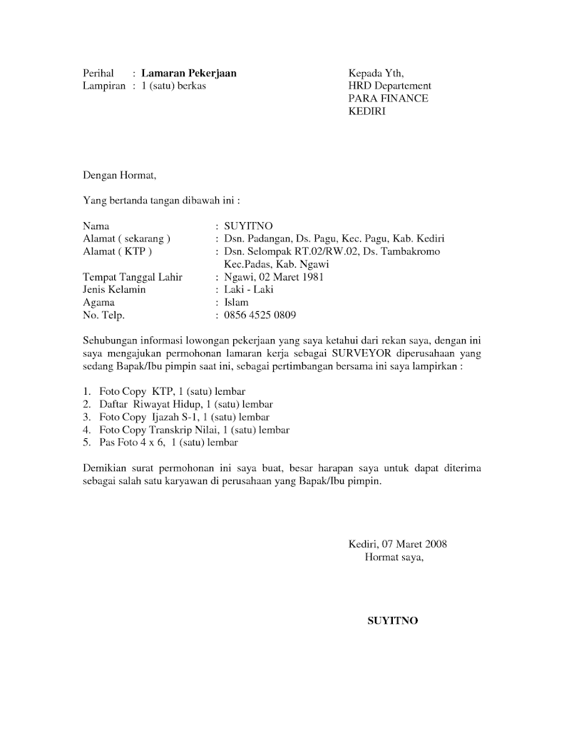 Contoh Surat Lamaran Kerja Yang Baru Dan Menarik