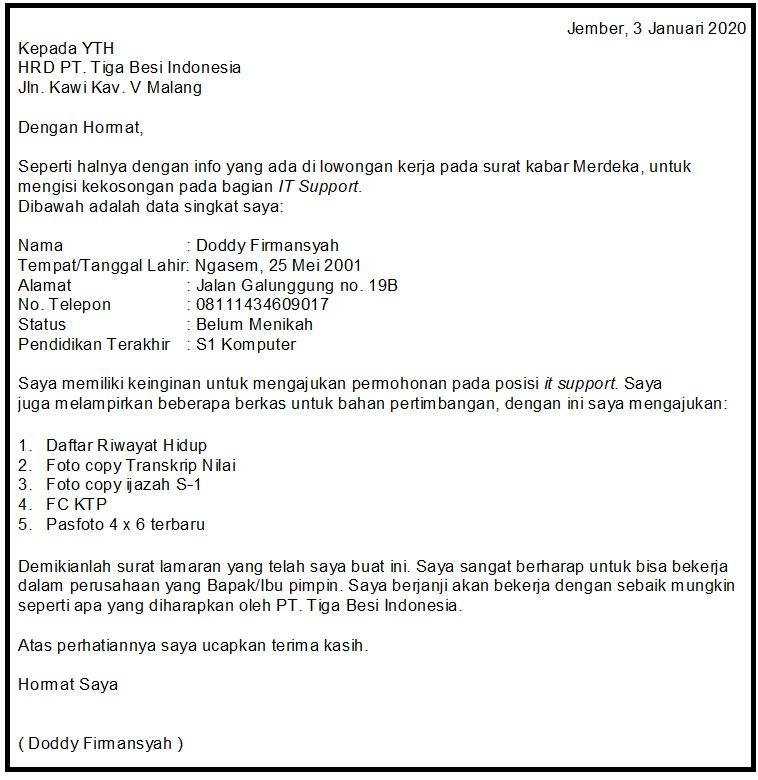 Contoh Surat Lamaran Kerja Yang Belum Diisi
