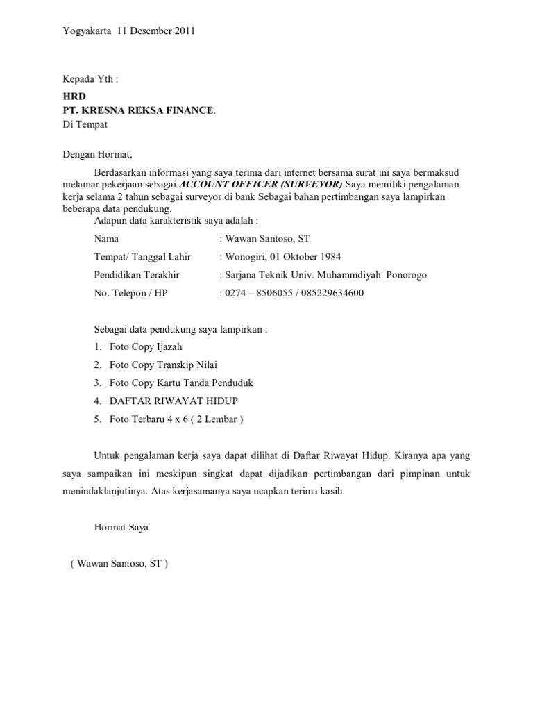 Contoh Surat Lamaran Kerja Yang Memiliki Pengalaman