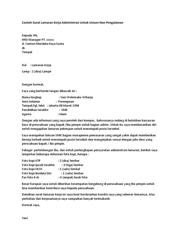 Contoh Surat Lamaran Kerja Yang Tidak Memiliki Pengalaman Atau Skill