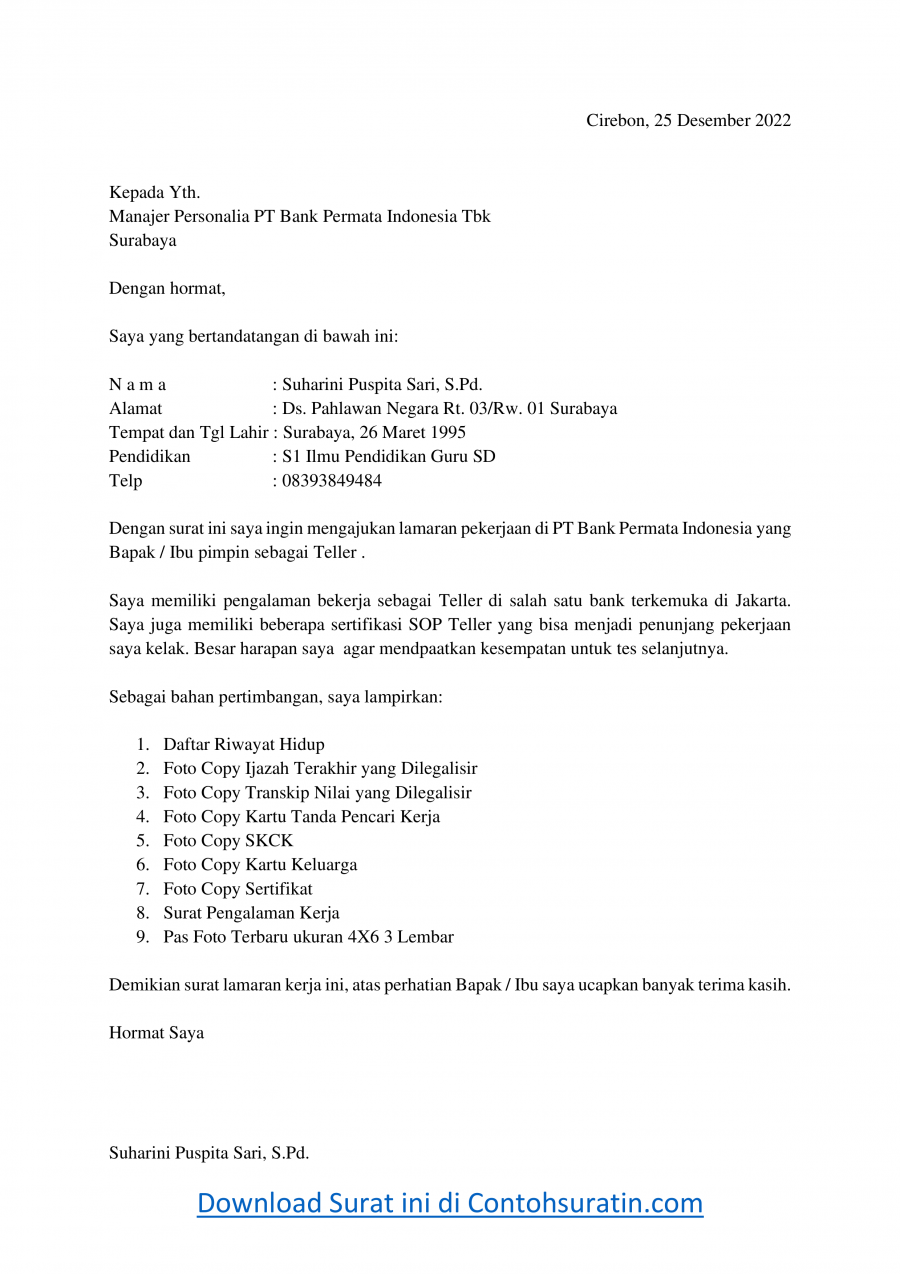 Contoh Surat Lamaran Kerjsa