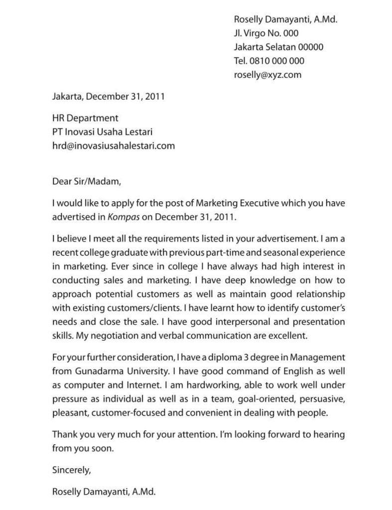 Contoh Surat Lamaran Manager Sales Hotel Bahasa Inggris