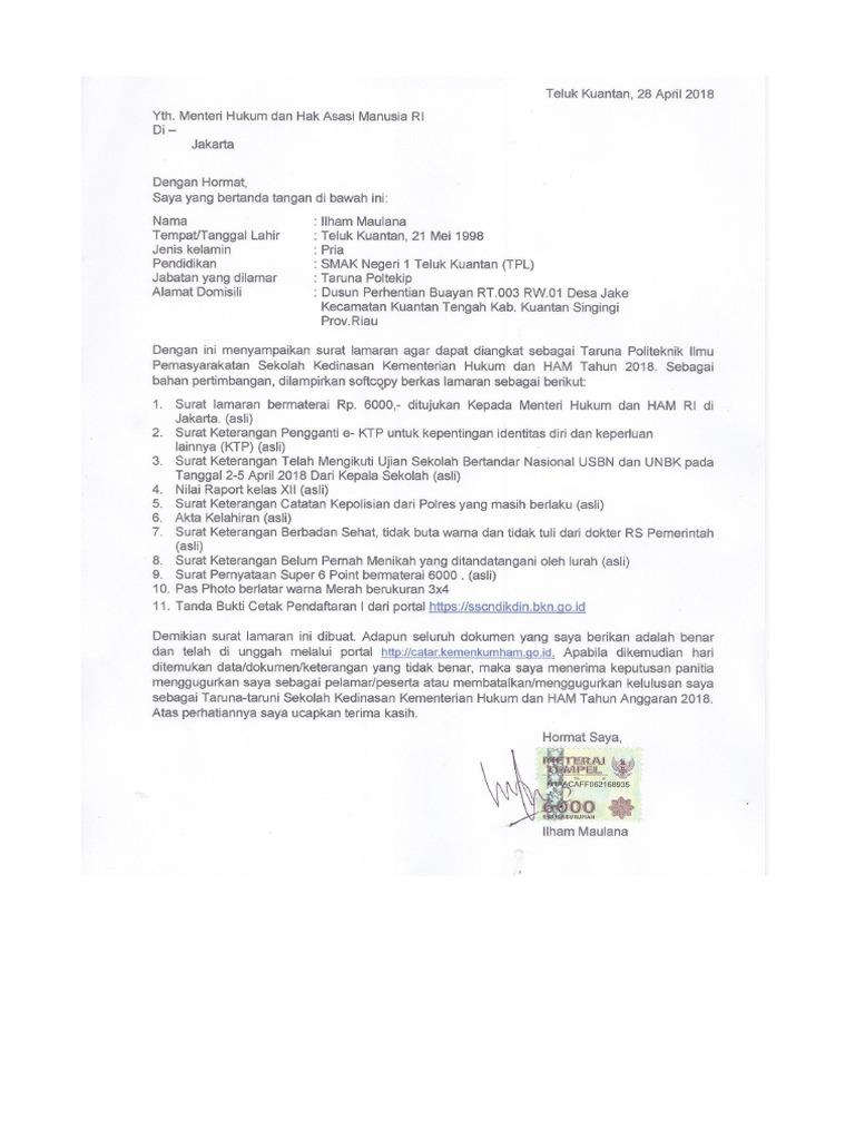 Contoh Surat Lamaran Masuk Stsn