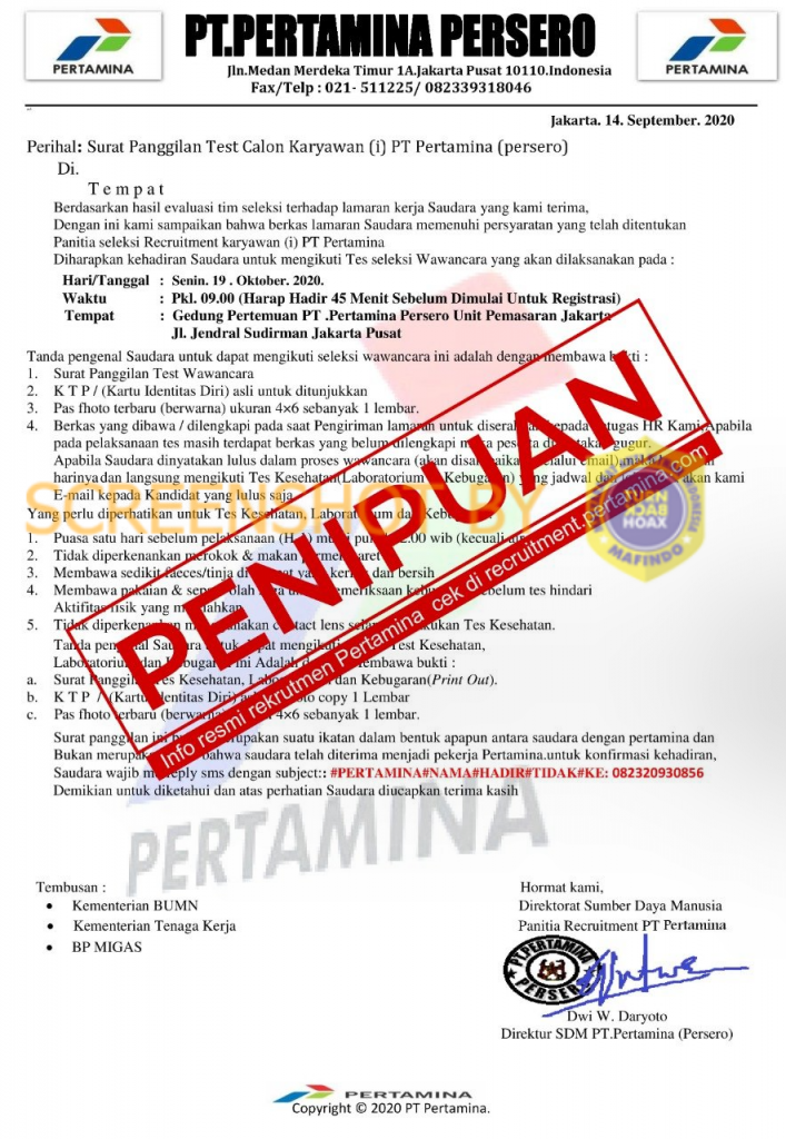 Contoh Surat Lamaran Mendaftar Pertamina Persero