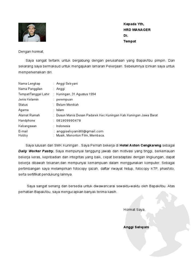 Contoh Surat Lamaran Pastry Inggris