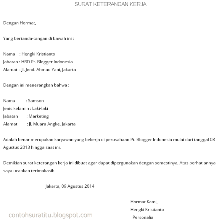 Contoh Surat Lamaran Pekerja Aktif