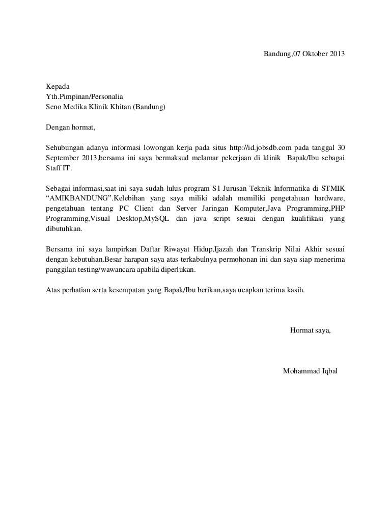 Contoh Surat Lamaran Pekerjaan Anak Smk