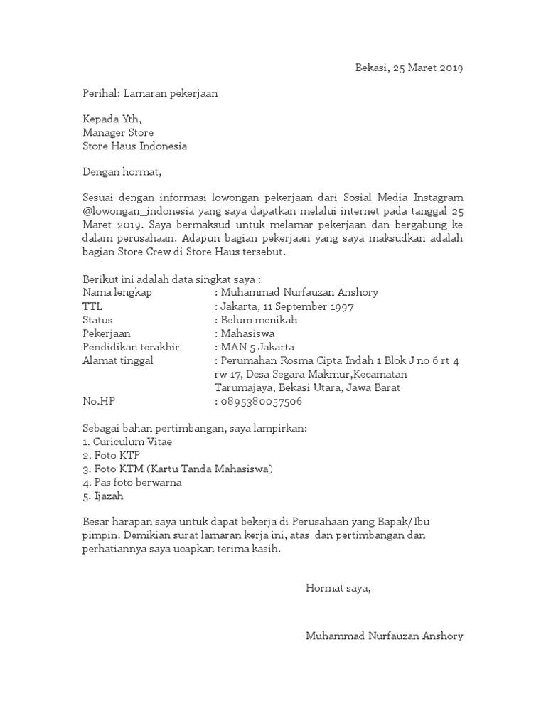 Contoh Surat Lamaran Kerja Berdasarkan Informasi Sura