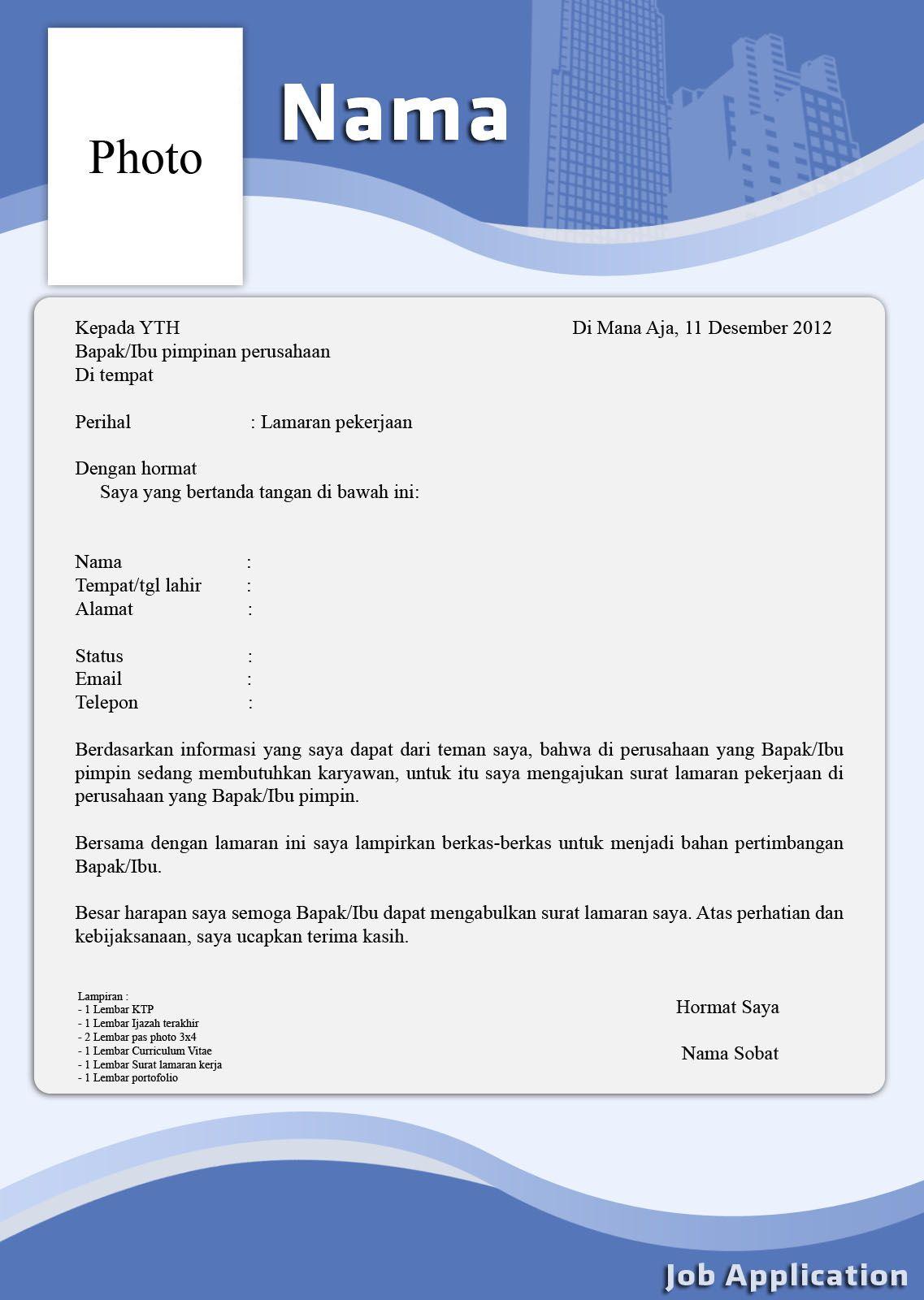 Contoh Surat Lamaran Pekerjaan Dengan Dengan Menyertakan Portofolio Web