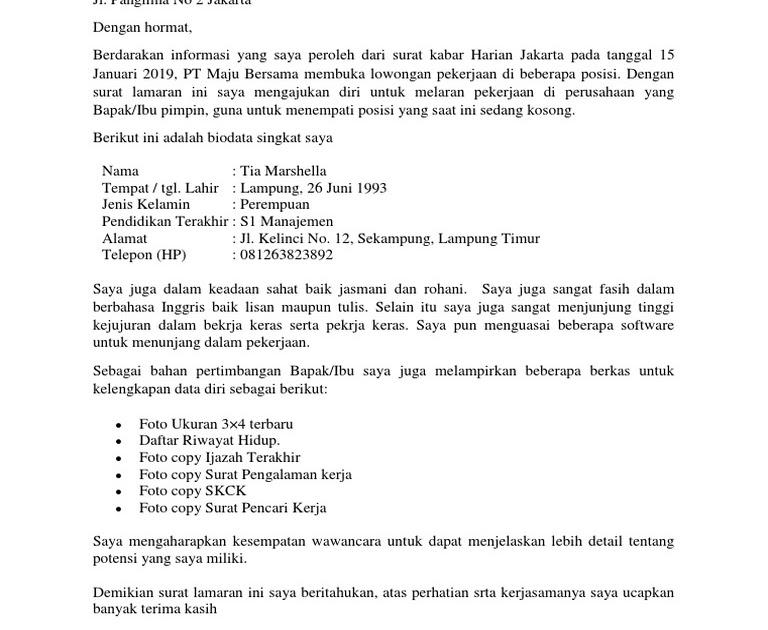 Contoh Surat Lamaran Pekerjaan Di Garmen