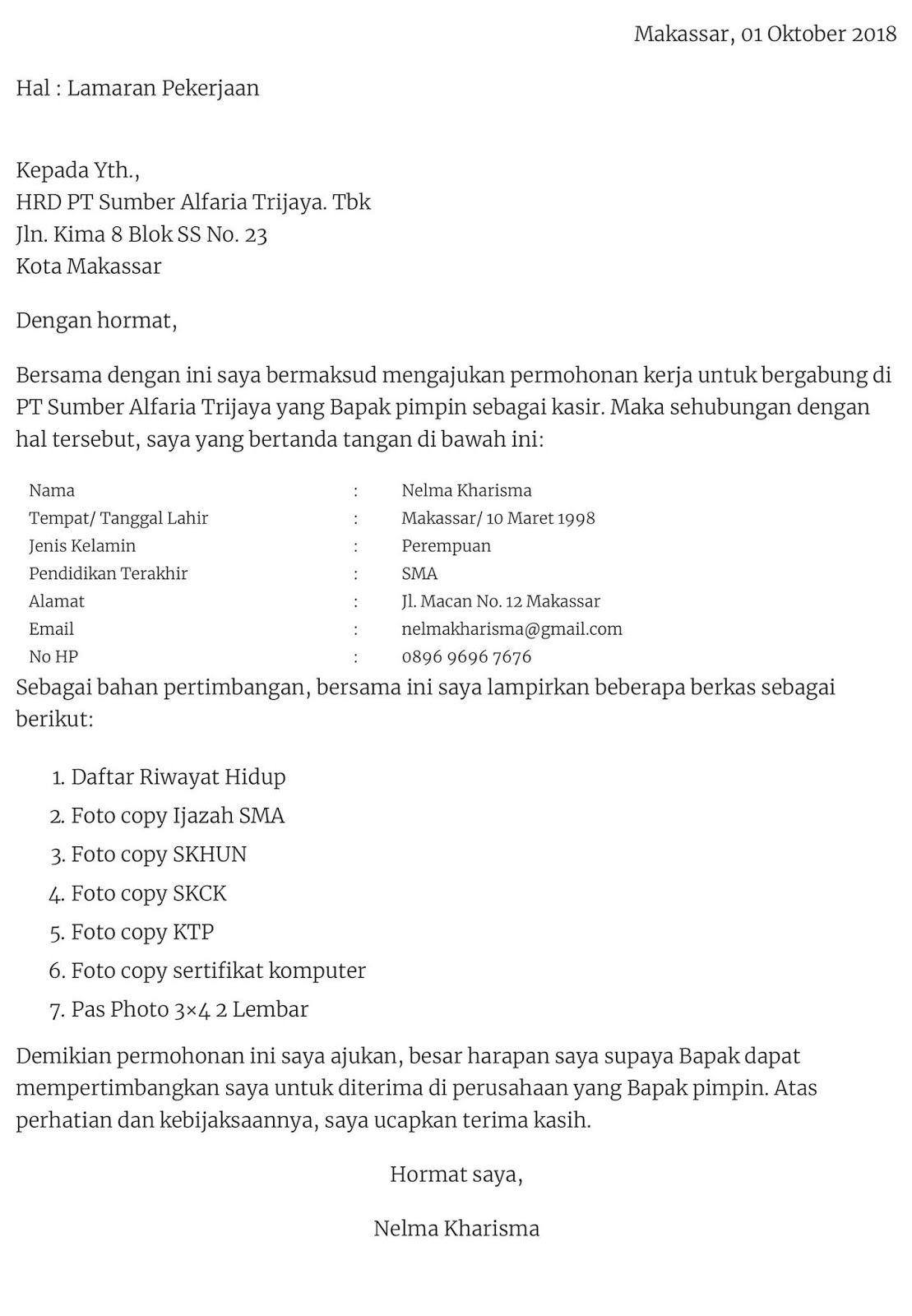 Contoh Gambar Surat Lamaran Pekerjaan Yang Benar  Surat Lamaran Kerja