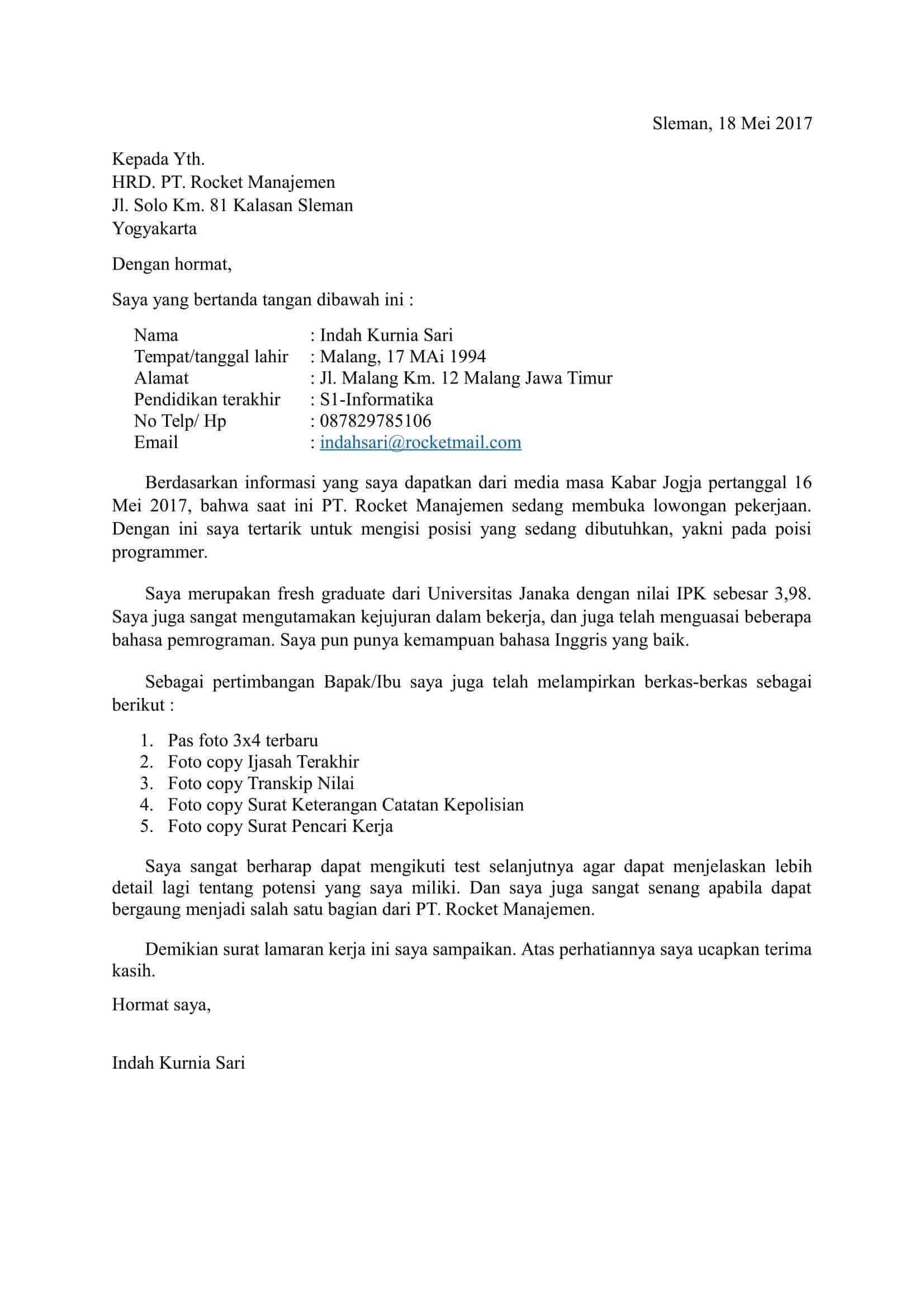Contoh Surat Lamaran Pekerjaan Eyd