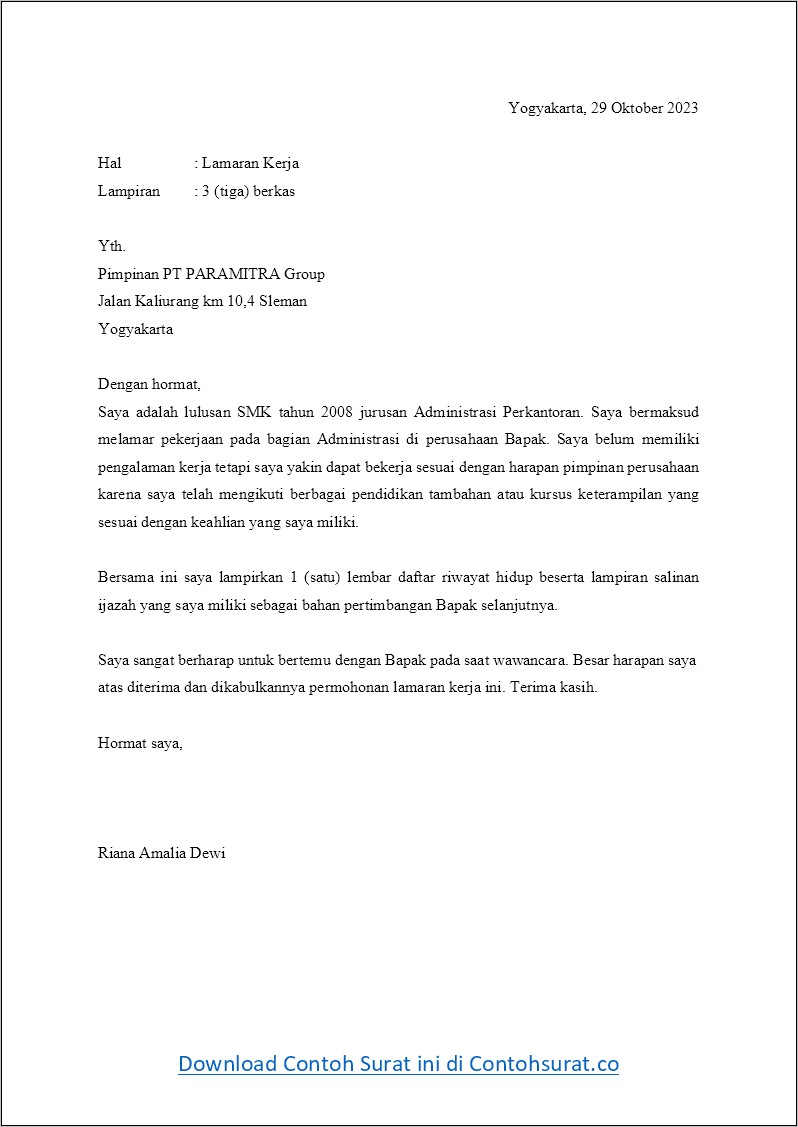 Contoh Surat Lamaran Pekerjaan Inisiatif Menuju Perusahaan