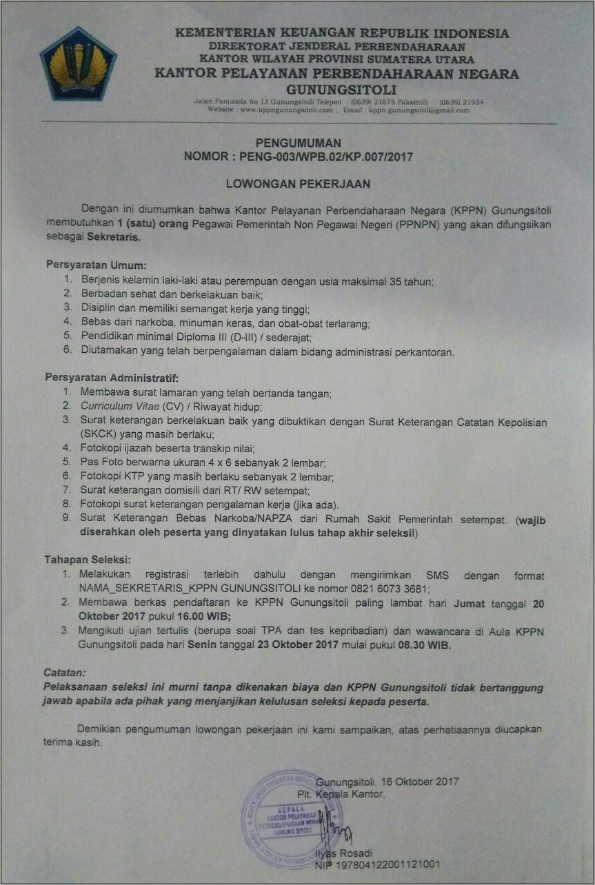 Contoh Surat Lamaran Pekerjaan Jadi Sekretaris