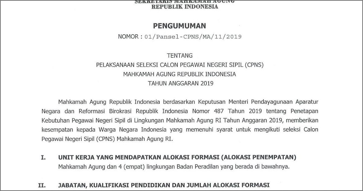Contoh Surat Lamaran Pekerjaan Ke Mahkamah Agung