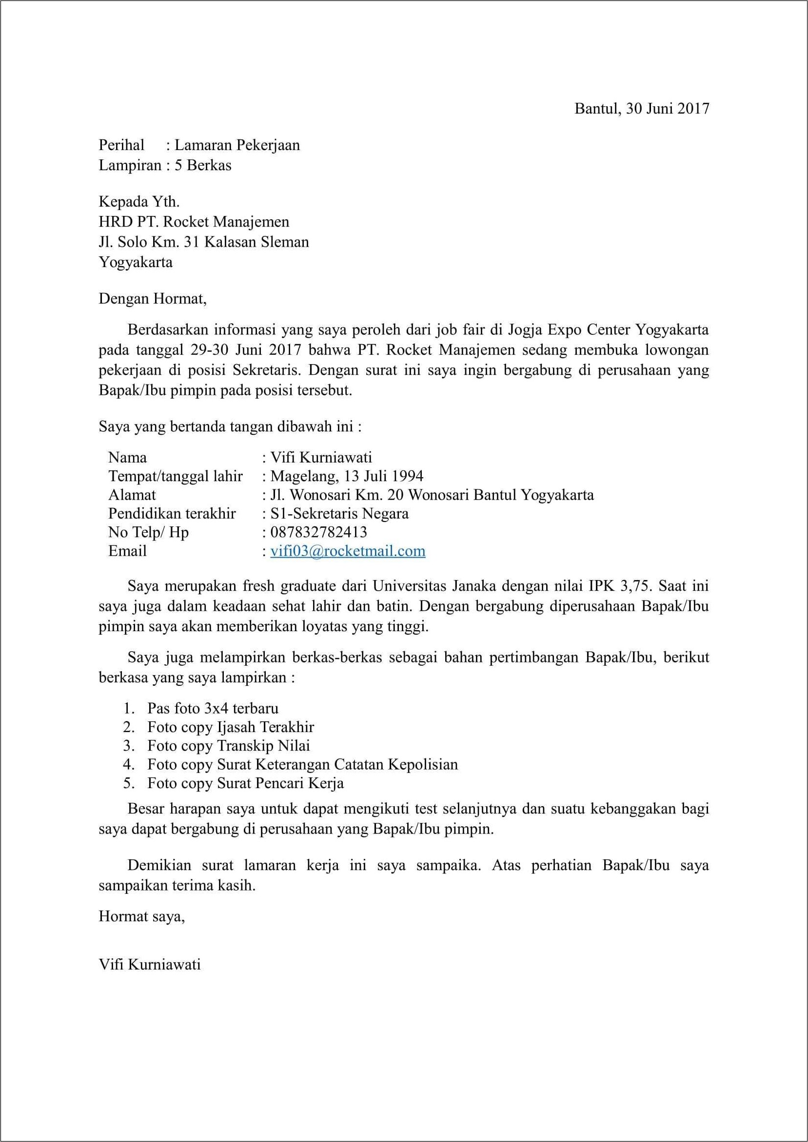 Contoh Surat Lamaran Pekerjaan Kppu