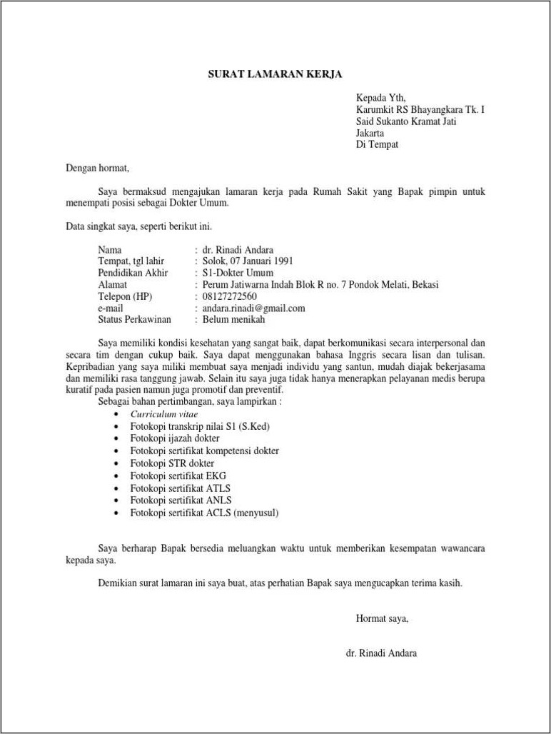 Contoh Surat Lamaran Pekerjaan Perawat Pdf