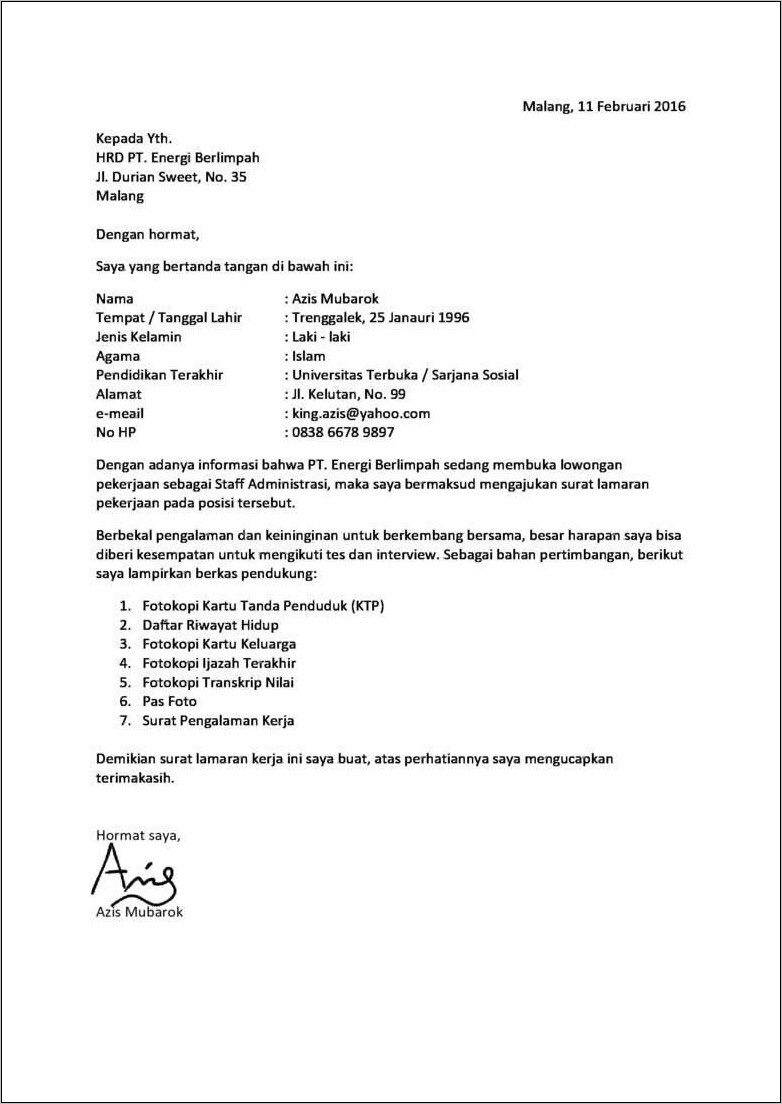 Contoh Surat Lamaran Pekerjaan Pertambangan Online