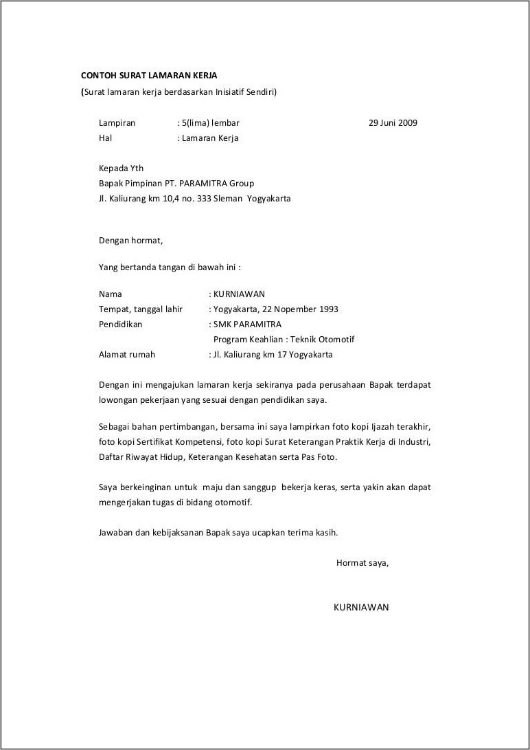 Contoh Surat Lamaran Pekerjaan Ppt
