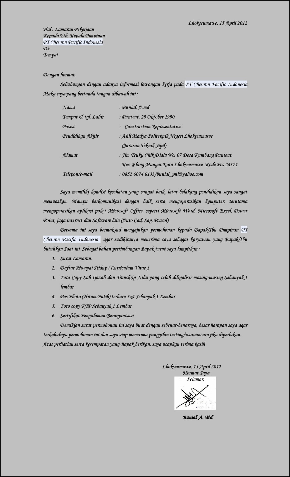 Contoh Surat Lamaran Pekerjaan Sesuai Dengan Kaidah Bahasa Indonesia