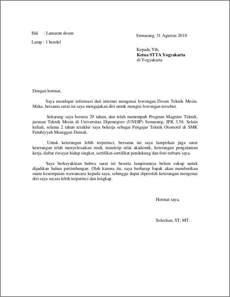 Contoh Surat Lamaran Pekerjaan Swasta Pdf