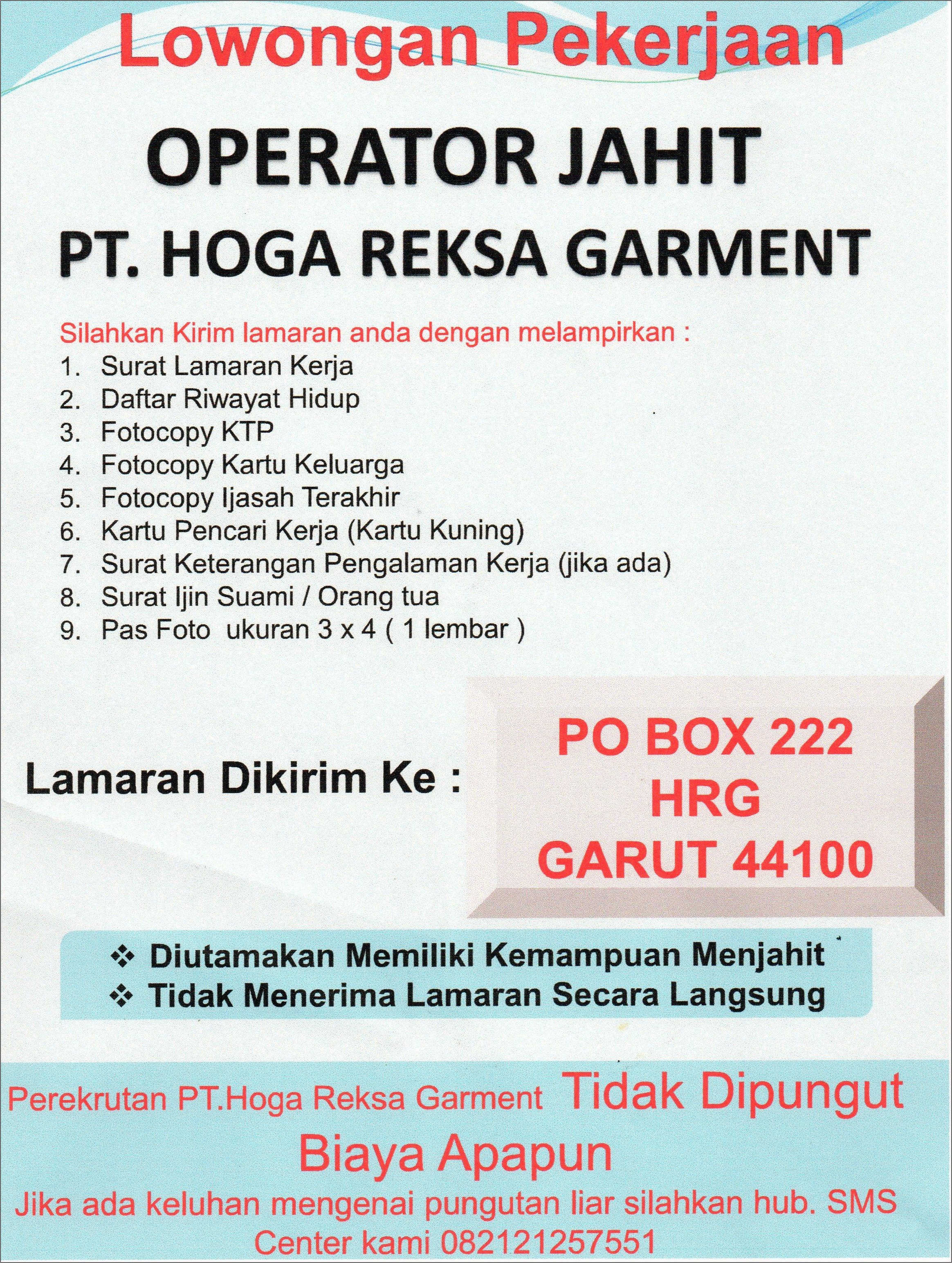 Contoh Surat Lamaran Pekerjaan Untuk Garmen