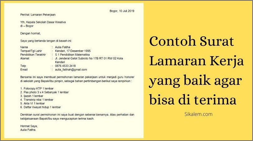 Contoh Surat Lamaran Pekerjaan Yang Paling Tepat Bahasa Indonesia