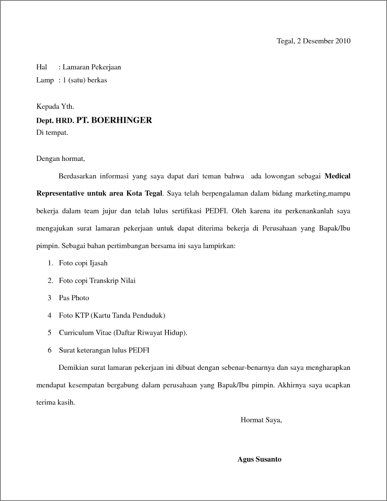 Contoh Surat Lamaran Pekerjaan Yang Sesuai Dengan Eyd