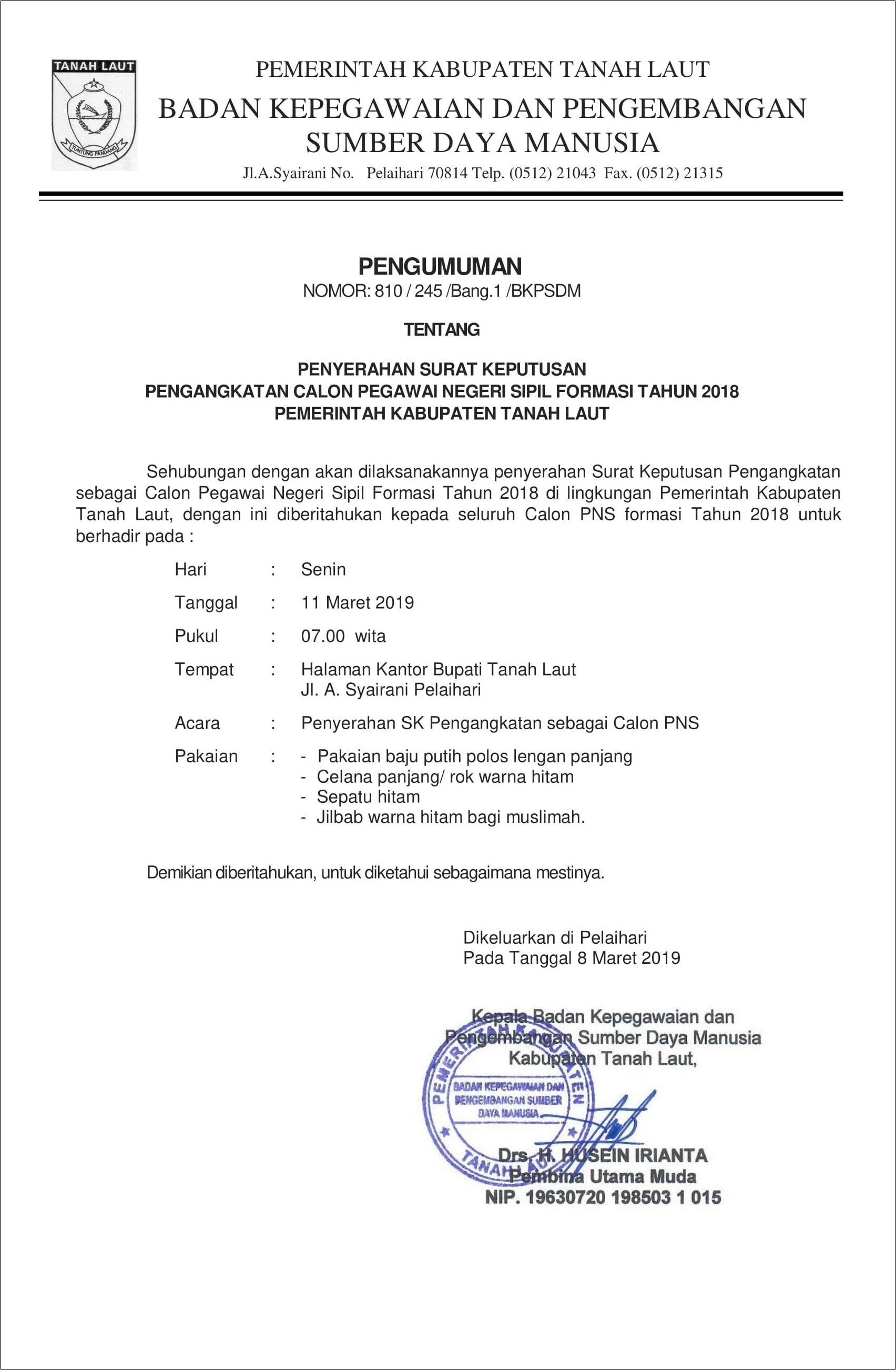 Contoh Surat Lamaran Pemerintah Kabupaten Muara Enim 2019