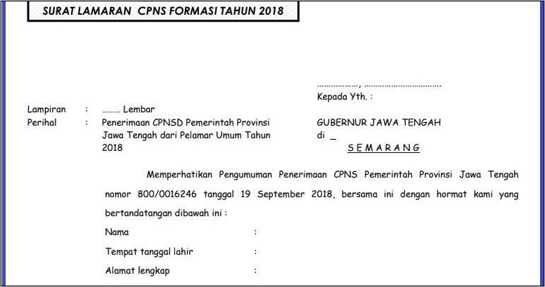 Contoh Surat Lamaran Pemprov Cpns 2019