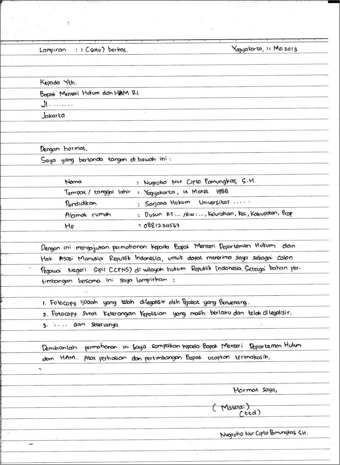 Contoh Surat Lamaran Pengajuan Honorer