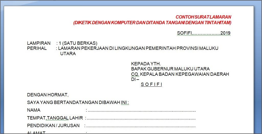 Contoh Surat Lamaran Permohonan Honorer Instansi Pemerintah