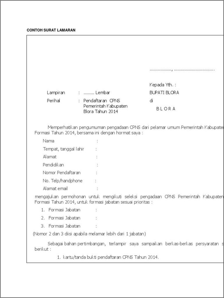 Contoh Surat Lamaran Pns Analisis Pemerintahan Umum