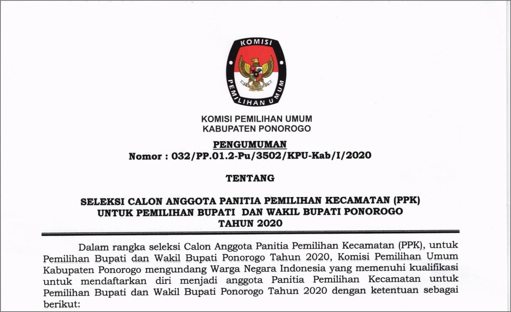 Contoh Surat Lamaran Ppk Ke Kpu