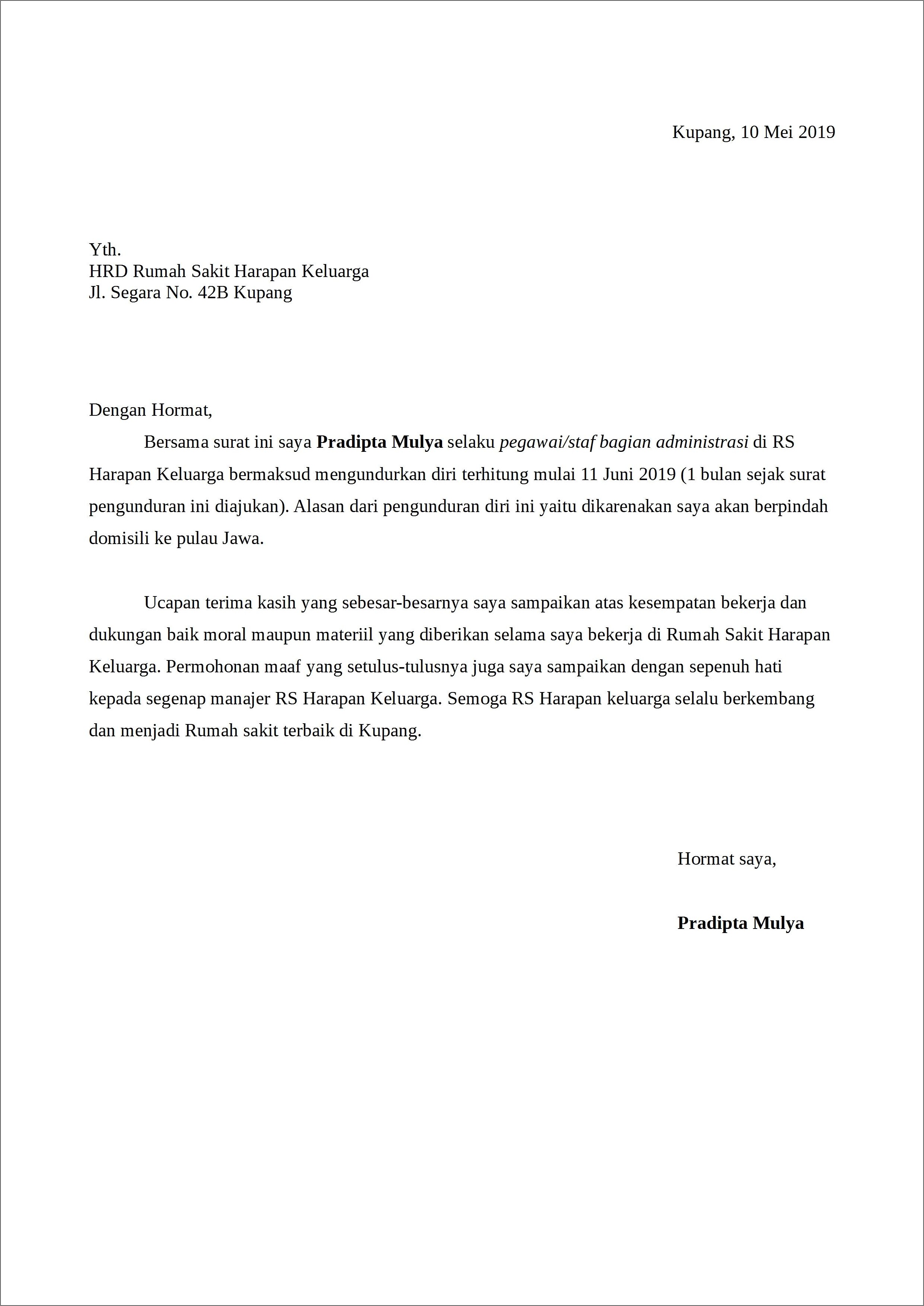 Contoh Surat Lamaran Rumah Sakit Bhayangkara
