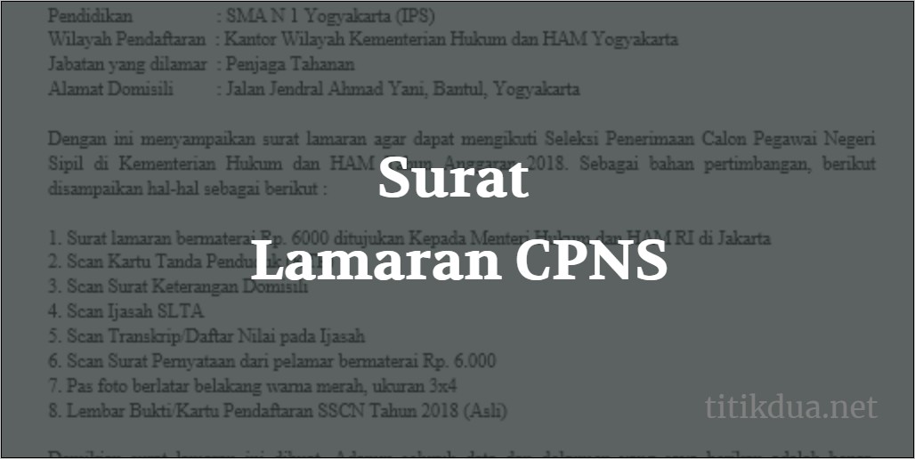 Contoh Surat Lamaran S1 Cpns 2019 Umum