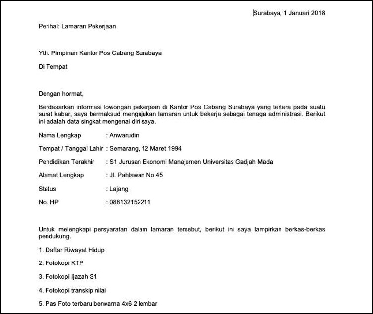 Contoh Surat Lamaran Sebagai Staff Keuangan Di Sekolah