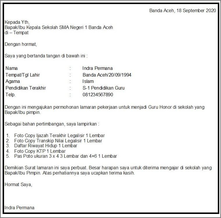Contoh Surat Lamaran Seorang Ibu Rumah Tangga