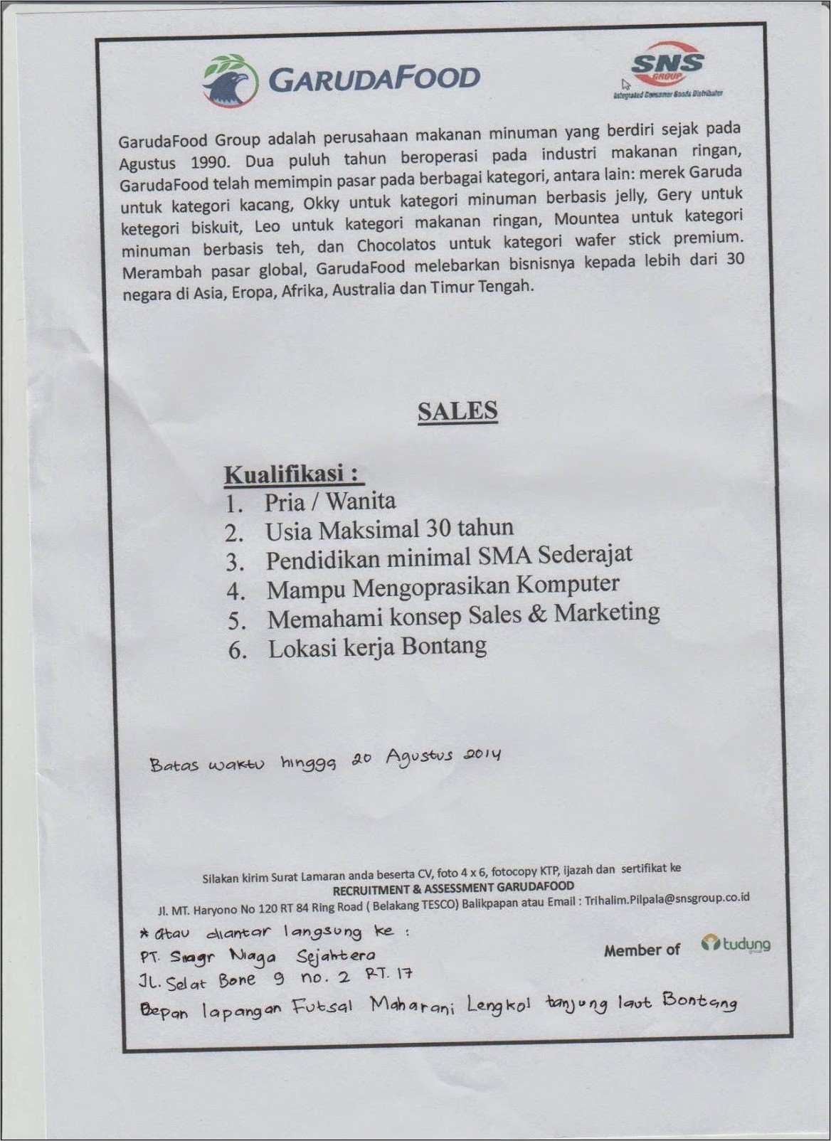 Contoh Surat Lamaran Sinar Siaga Sejahtera
