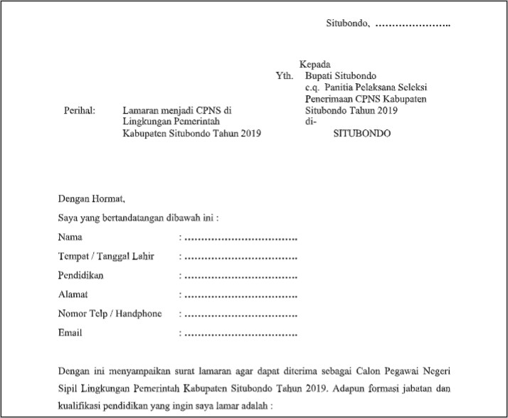 Contoh Surat Lamaran Sscn Bkn Ditujukan Untuk Bupati