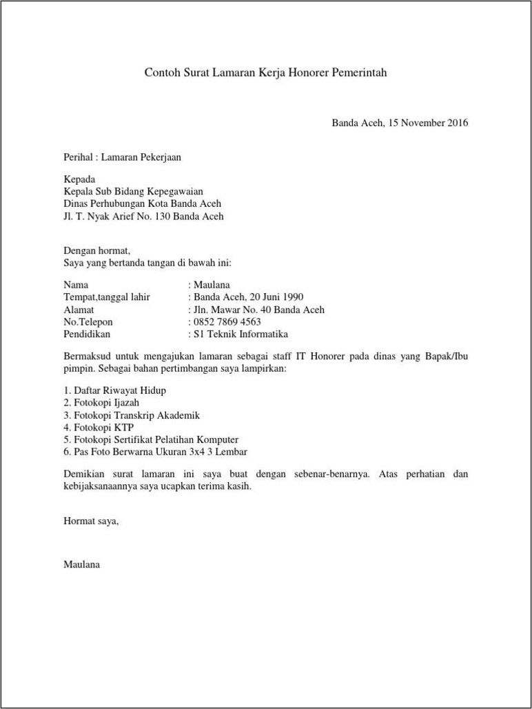 Contoh Surat Lamaran Stsn 20019