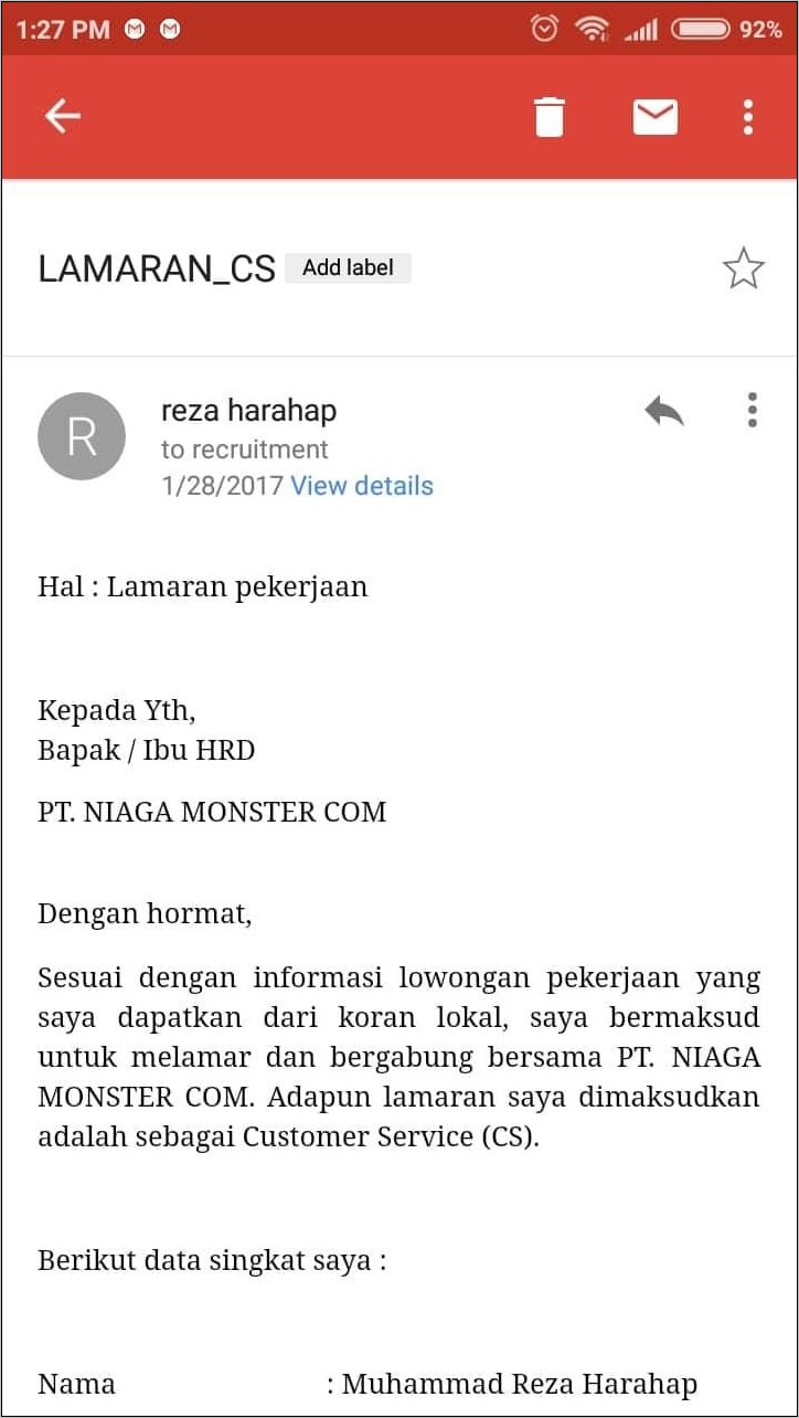 Contoh Surat Lamaran Terbaru Via Email