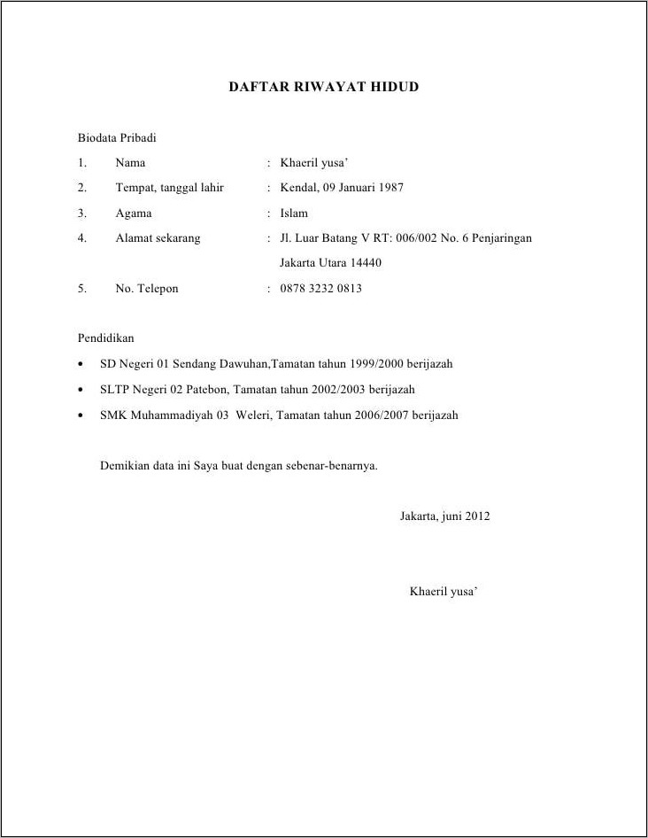 Contoh Surat Lamaran Terminal Hrd