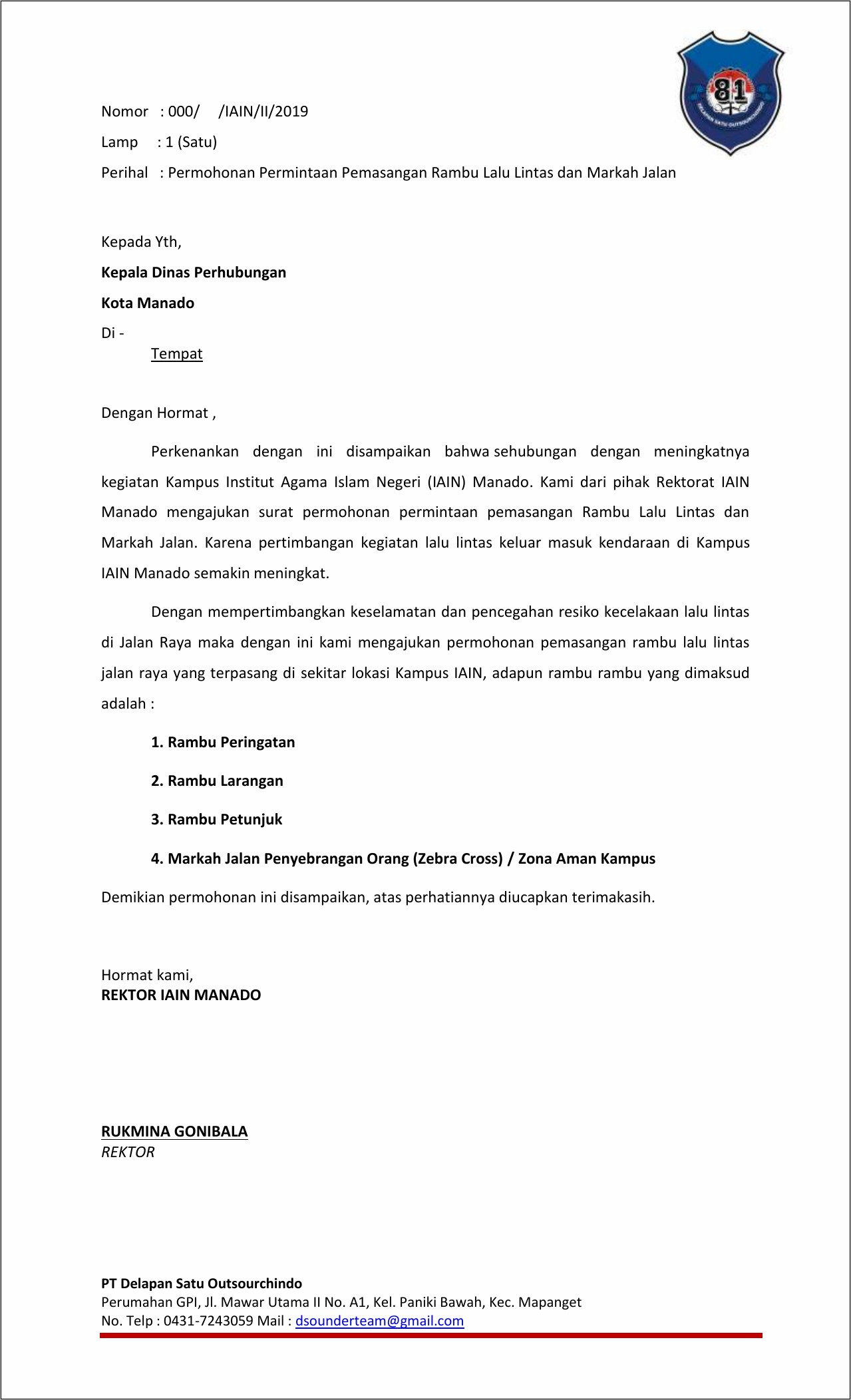 Contoh Surat Lamaran Tujuan Ke Dinas