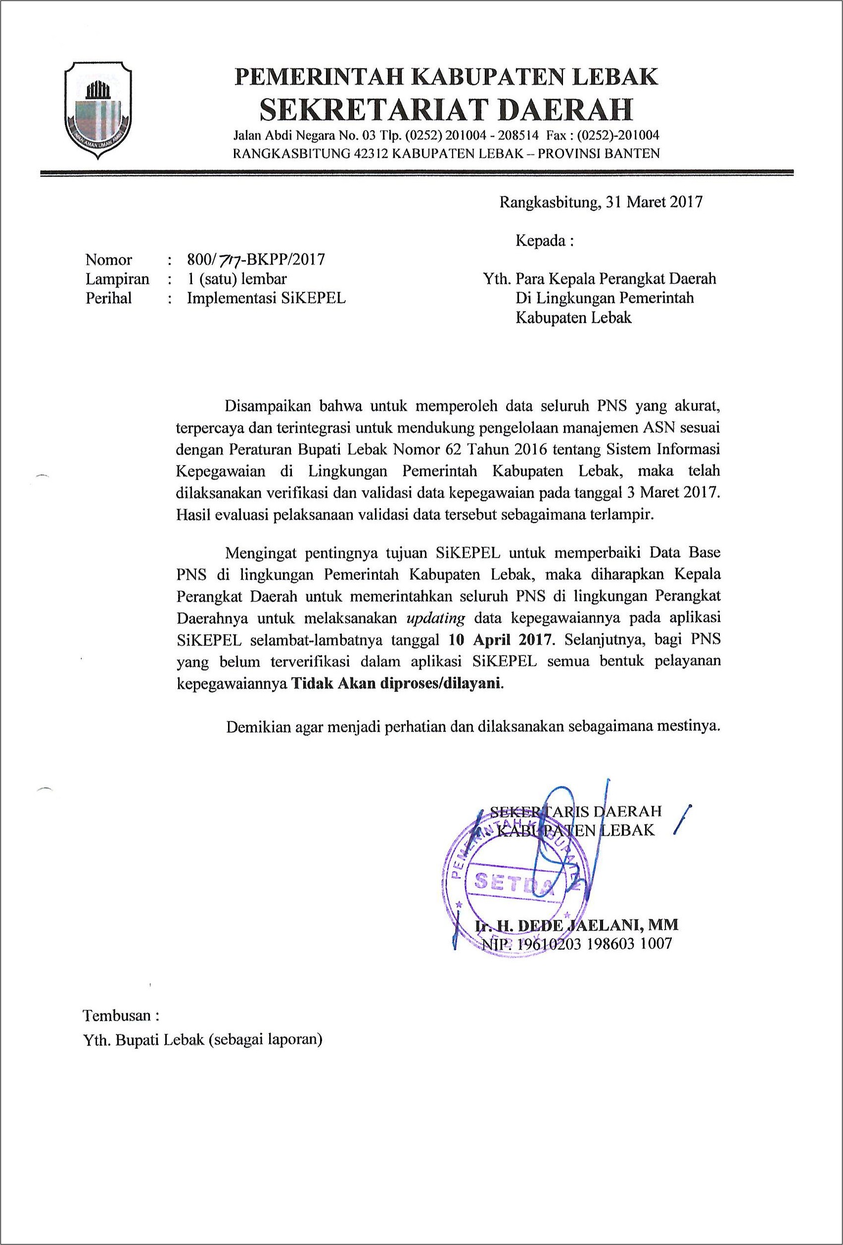 Contoh Surat Lamaran Tujuan Pemerintah Kabupaten